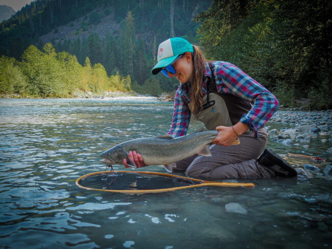Amanda Fitch with a Pitt River Wilderness Lodge Bulltrout