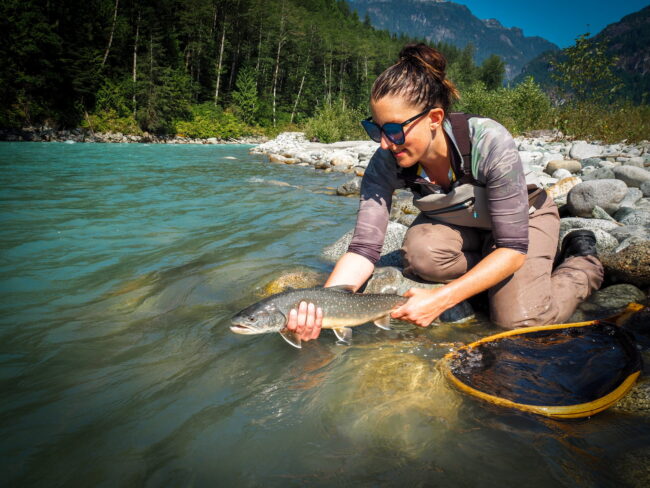 Amanda Fitch with a Pitt River Wilderness Lodge Bulltrout