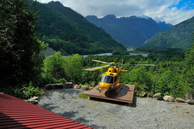 Talon helicopter at the Upper Pitt Lodge