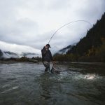 John Hanlon hooking up with a Salmon at the Pitt River Wilderness Lodge